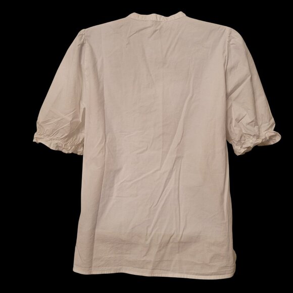 J Crew White Puff Sleeve Cotton Blouse S Ruffle Trim Career Business Professiona - Picture 4 of 7